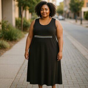 MAGGIE BARNES SZ 2X Maxi Stretch Black Sleeveless Scoop Neck Dress